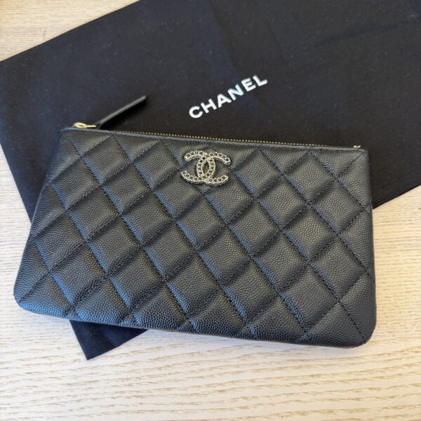 Chanel Caviar Quilted Crystal Enamel Cosmetic Case Black