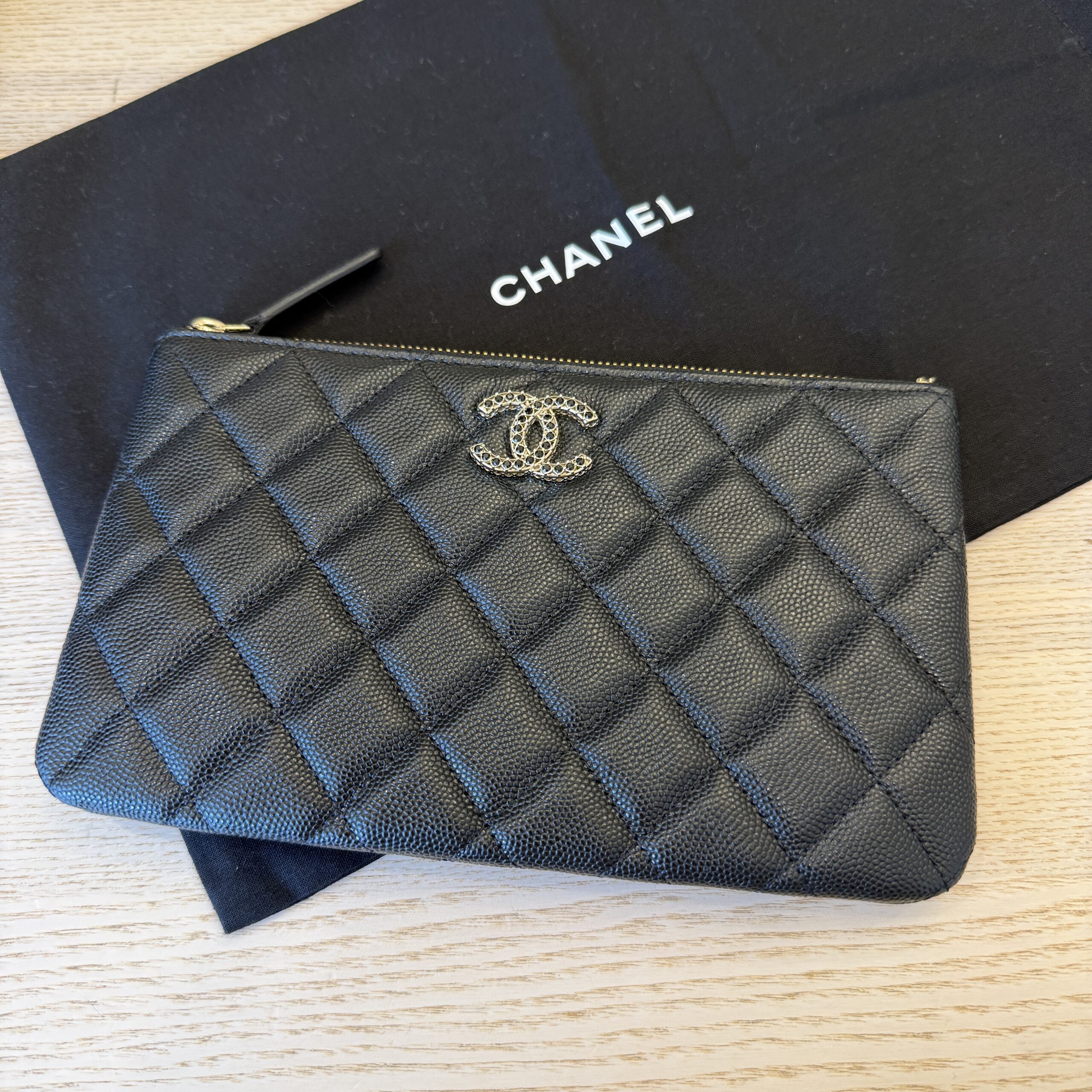 Chanel Caviar Quilted Crystal Enamel Cosmetic Case Black