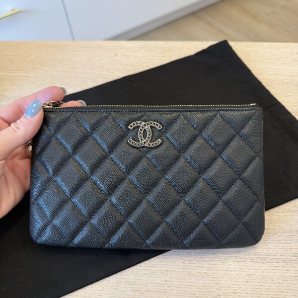 Chanel Caviar Quilted Crystal Enamel Cosmetic Case Black