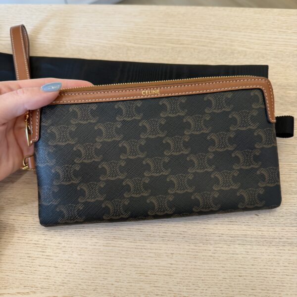 Celine Long Pouch with Strap in Triomphe Canvas and Calfskin