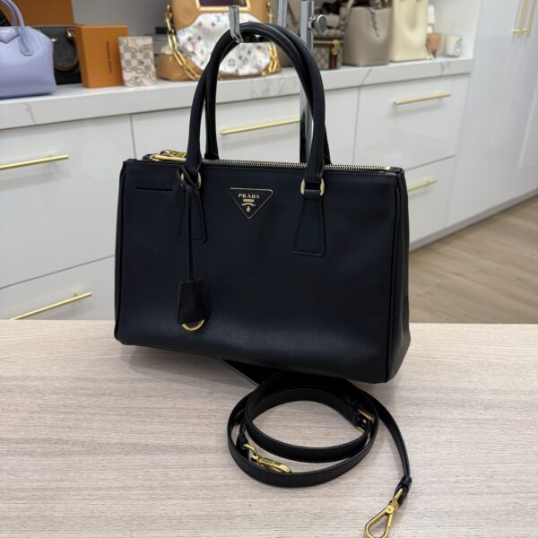 Prada Saffiano Small Galleria Double Zip Tote Black
