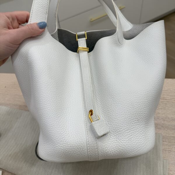 Hermes Taurillon Clemence Picotin Lock 22 MM Blanc GHW