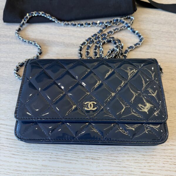 Chanel Patent Quilted CC Logo Wallet on Chain WOC