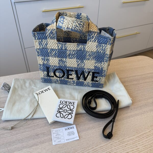 LOEWE Font Gingham Small Raffia Tote Bag