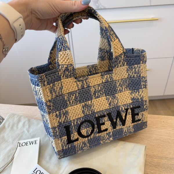 LOEWE Font Gingham Small Raffia Tote Bag