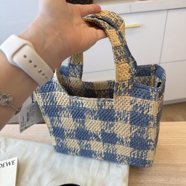 LOEWE Font Gingham Small Raffia Tote Bag