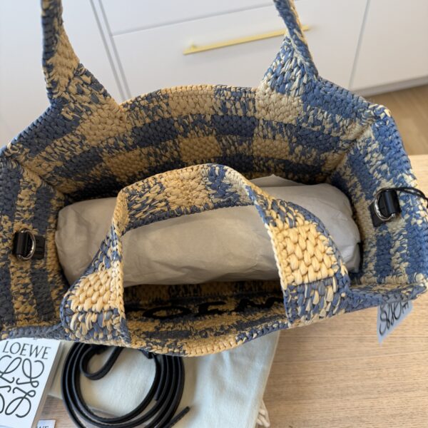 LOEWE Font Gingham Small Raffia Tote Bag