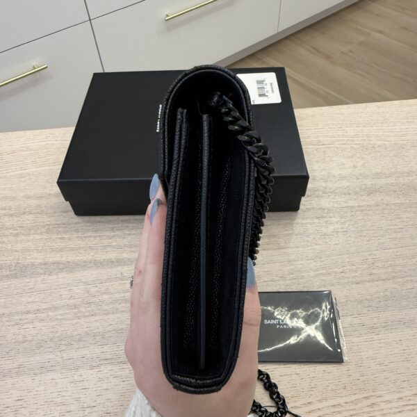 Saint Laurent Envelope Quilted Leather Chain Wallet Black and Black Hardware