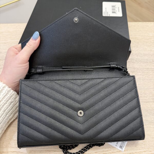 Saint Laurent Envelope Quilted Leather Chain Wallet Black and Black Hardware