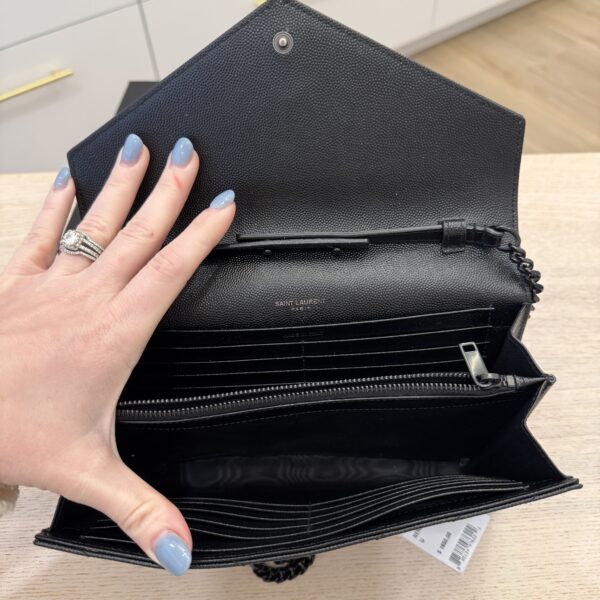 Saint Laurent Envelope Quilted Leather Chain Wallet Black and Black Hardware