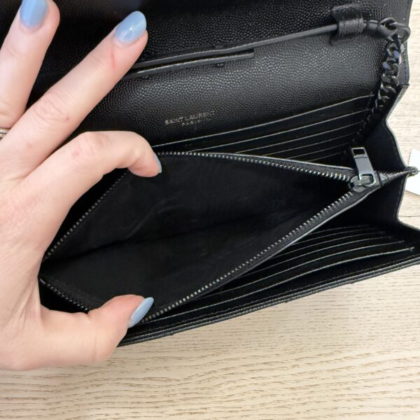 Saint Laurent Envelope Quilted Leather Chain Wallet Black and Black Hardware