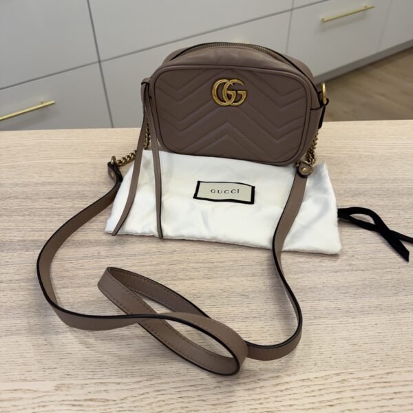 Gucci Calfskin Matelasse Mini GG Marmont Chain Shoulder Bag Porcelain Rose