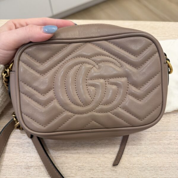 Gucci Calfskin Matelasse Mini GG Marmont Chain Shoulder Bag Porcelain Rose