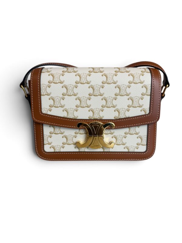 Celine Calfskin Triomphe Canvas Teen Triomphe Bag White