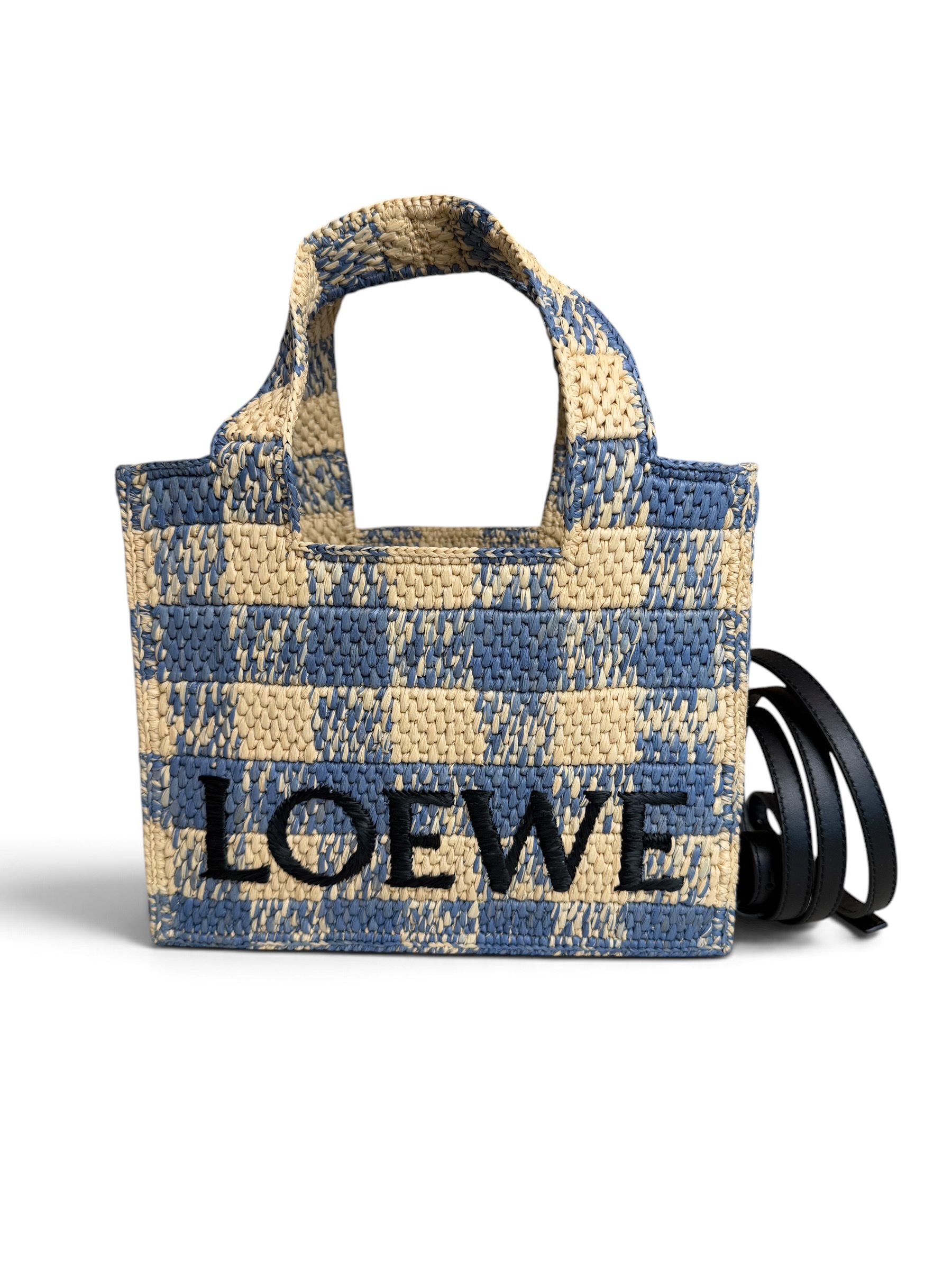 LOEWE Font Gingham Small Raffia Tote Bag