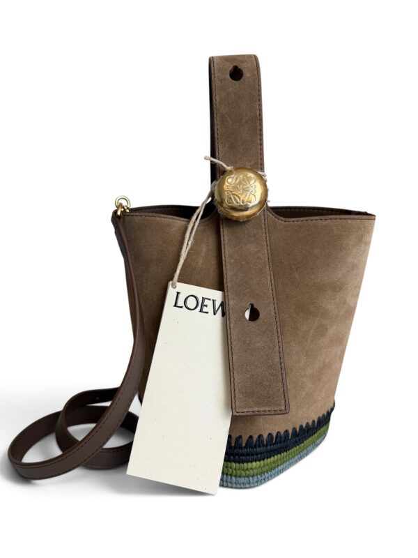 LOEWE x Paula's Ibiza Mini Pebble Suede & Raffia Bucket Bag