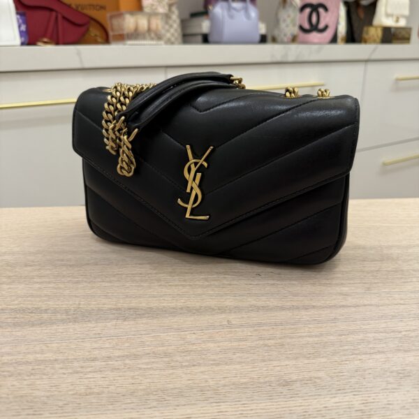 Saint Laurent (YSL) Lambskin Chevron Quilted Small Loulou Bag Black GHW