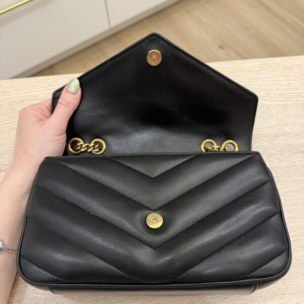 Saint Laurent (YSL) Lambskin Chevron Quilted Small Loulou Bag Black GHW