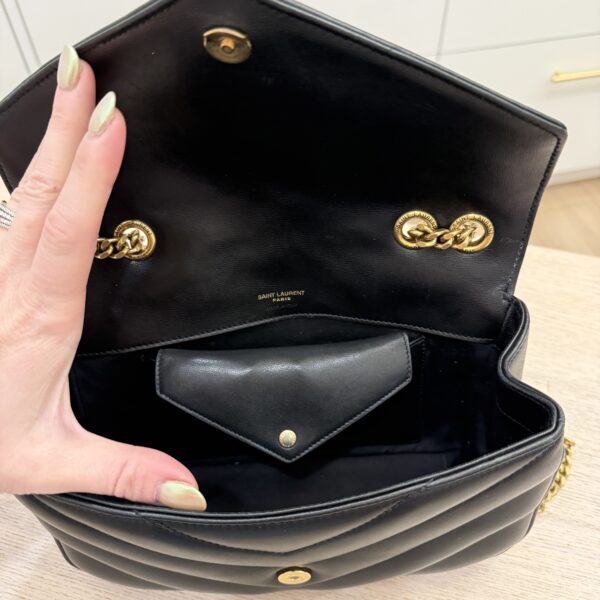 Saint Laurent (YSL) Lambskin Chevron Quilted Small Loulou Bag Black GHW