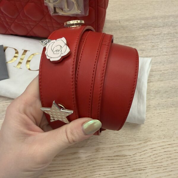Christian Dior Lambskin Cannage Small Lady Dior Dark Red Gold Hardware Lucky Badges Strap