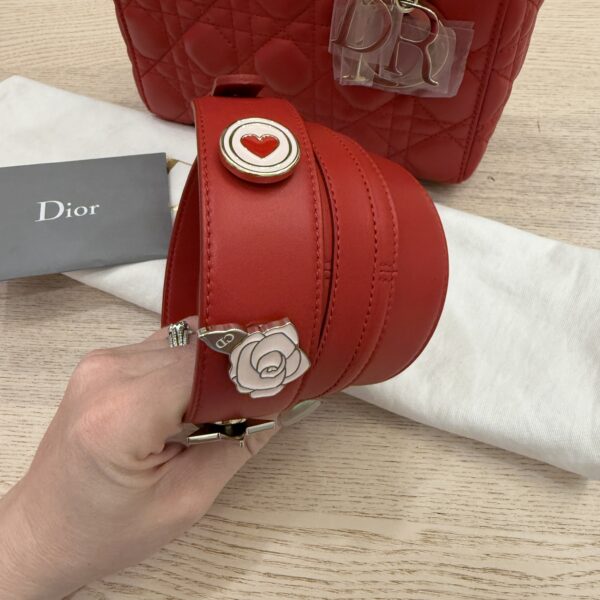 Christian Dior Lambskin Cannage Small Lady Dior Dark Red Gold Hardware Lucky Badges Strap