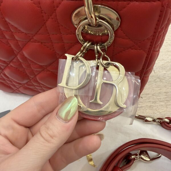Christian Dior Lambskin Cannage Small Lady Dior Dark Red Gold Hardware Lucky Badges Strap