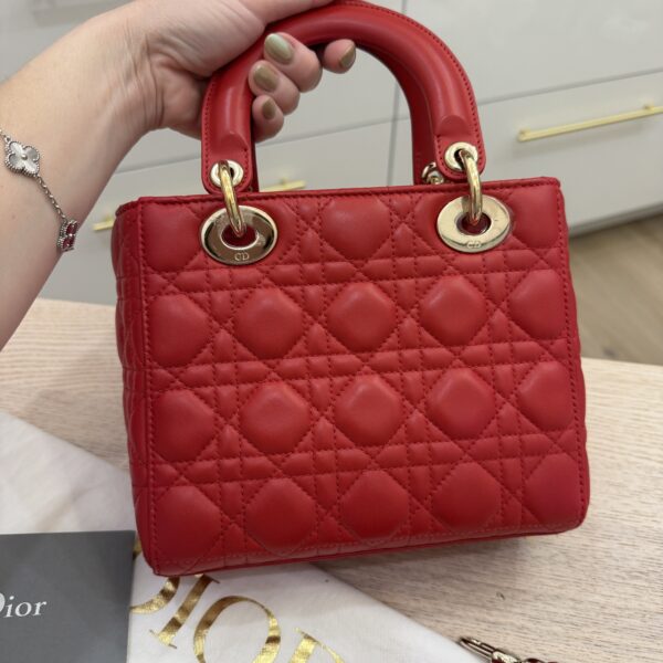 Christian Dior Lambskin Cannage Small Lady Dior Dark Red Gold Hardware Lucky Badges Strap