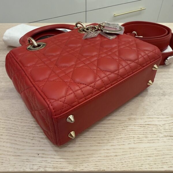 Christian Dior Lambskin Cannage Small Lady Dior Dark Red Gold Hardware Lucky Badges Strap