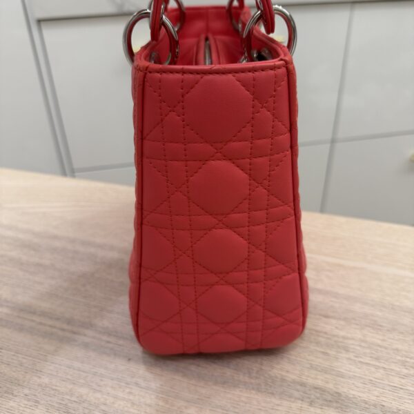 Christian Dior Lambskin Cannage Medium Lady Dior Silver Hardware Pink