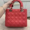 Christian Dior Lambskin Cannage Medium Lady Dior Silver Hardware Pink