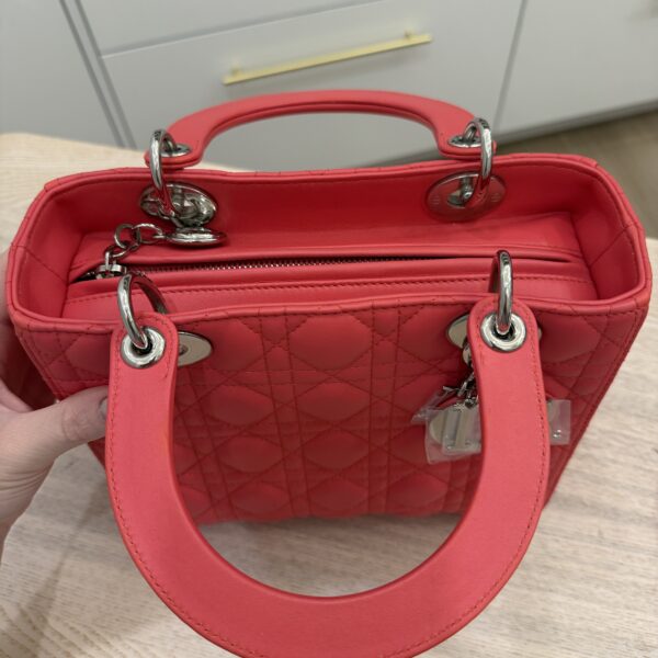 Christian Dior Lambskin Cannage Medium Lady Dior Silver Hardware Pink