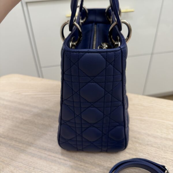 Christian Dior Lambskin Cannage Medium Lady Dior Silver Hardware Lotus