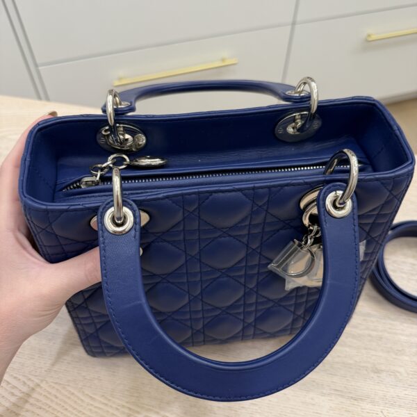 Christian Dior Lambskin Cannage Medium Lady Dior Silver Hardware Lotus