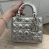 Christian Dior Metallic Grained Calfskin Cannage Small Lady Dior Silver and Silver Hardware