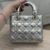 Christian Dior Metallic Grained Calfskin Cannage Small Lady Dior Silver and Silver Hardware