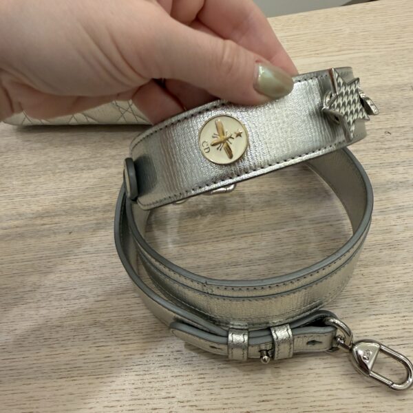 Christian Dior Metallic Grained Calfskin Cannage Small Lady Dior Silver and Silver Hardware