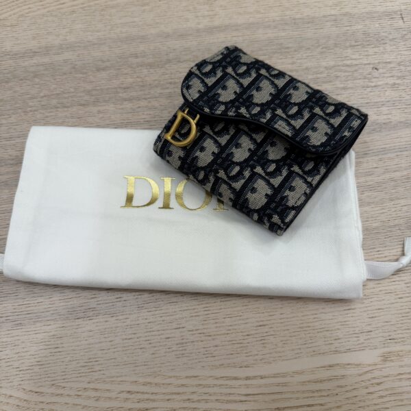 Christian Dior Saddle Lotus Wallet Blue Dior Oblique Jacquard