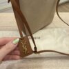 Saint Laurent (YSL) Brown Leather and Canvas Bucket Bag With Cassandre Charm