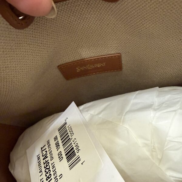 Saint Laurent (YSL) Brown Leather and Canvas Bucket Bag With Cassandre Charm