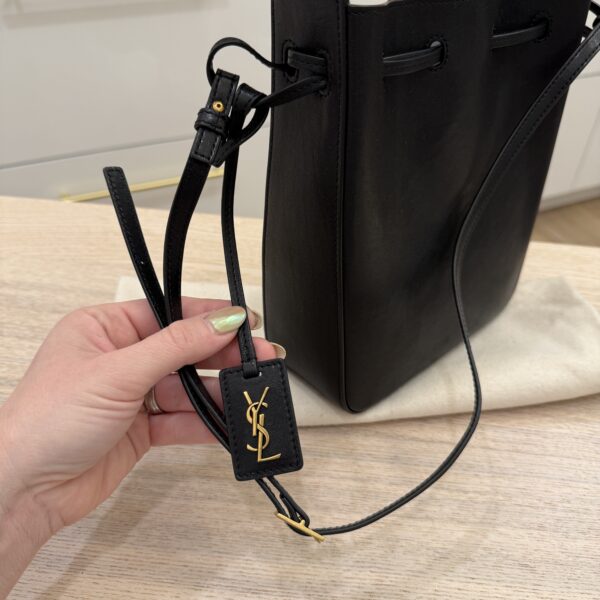 Saint Laurent (YSL) Black Leather Bucket Bag With Cassandre Charm