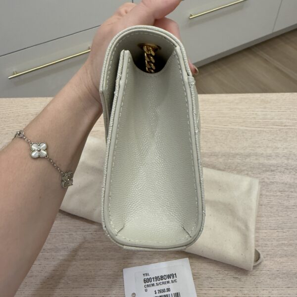 Saint Laurent (YSL) Envelope Triquilt Small YSL Shoulder Bag in Grained Leather Crema Soft