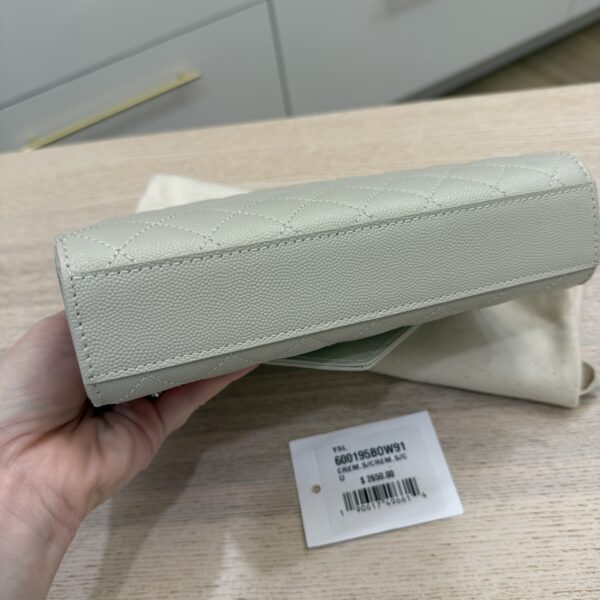 Saint Laurent (YSL) Envelope Triquilt Small YSL Shoulder Bag in Grained Leather Crema Soft