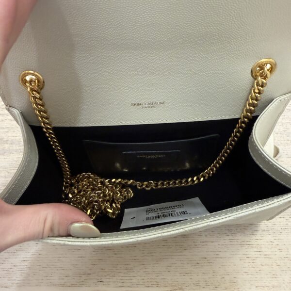 Saint Laurent (YSL) Envelope Triquilt Small YSL Shoulder Bag in Grained Leather Crema Soft