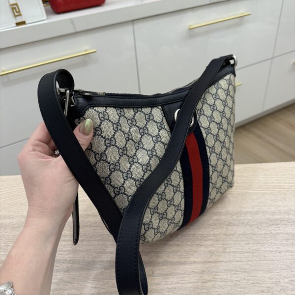 Gucci Navy Blue/White GG Supreme Canvas and Leather Small Ophidia Shoulder Bag