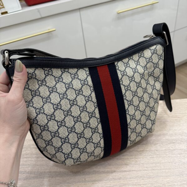 Gucci Navy Blue/White GG Supreme Canvas and Leather Small Ophidia Shoulder Bag