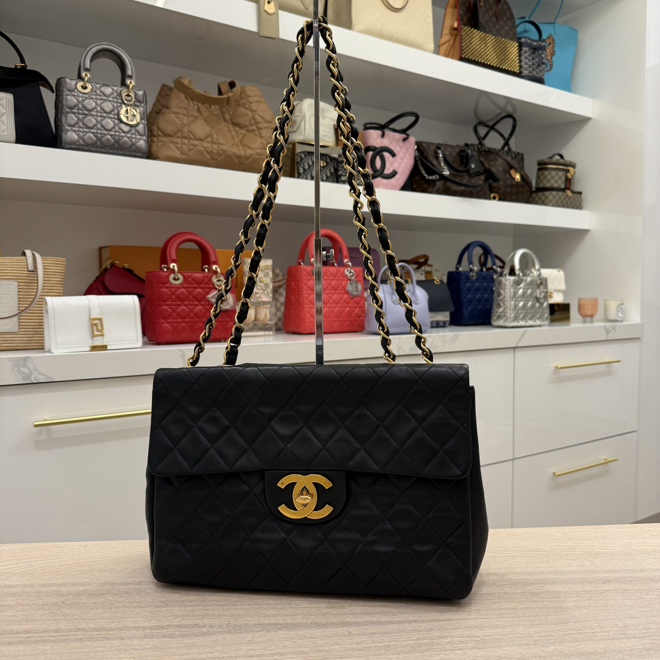 Chanel Vintage Classic Single Flap Bag Quilted Lambskin Maxi Black