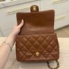 Chanel Shiny Lambskin Quilted Golden Links Top Handle Flap Caramel