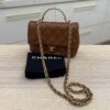 Chanel Shiny Lambskin Quilted Golden Links Top Handle Flap Caramel