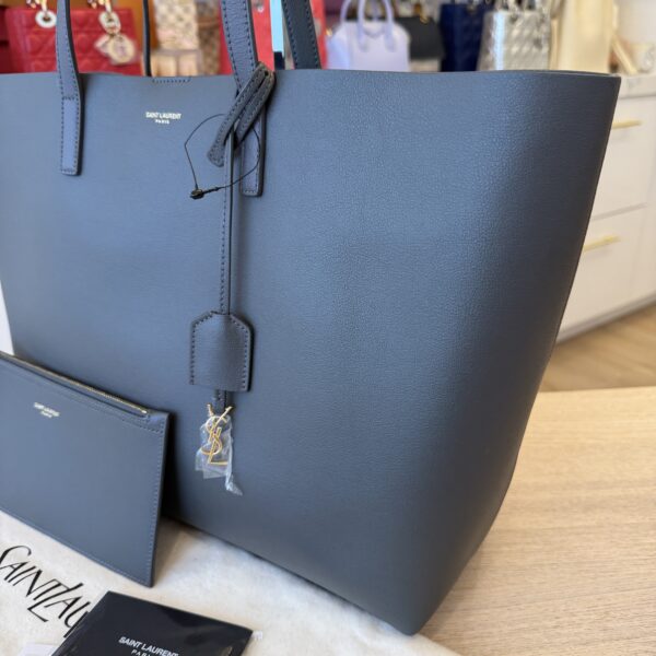 Saint Laurent (YSL) Calfskin Large Shopping Tote Storm