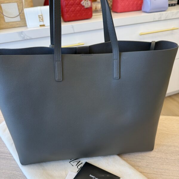 Saint Laurent (YSL) Calfskin Large Shopping Tote Storm